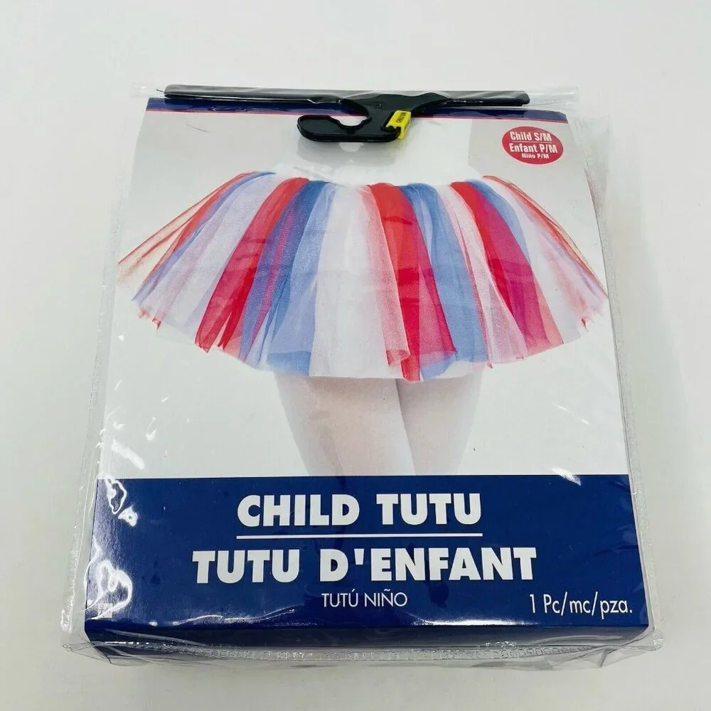 Child Size S/M Patriotic Red White‎ Blue Americana Mesh Tutu Play Halloween 414